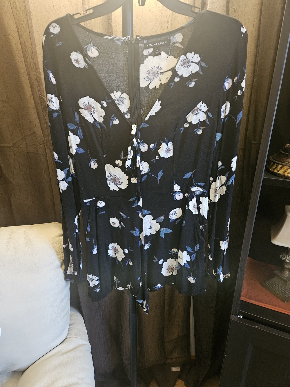 Kendall & Kylie Black Floral Tie-Front V-Neck Romper